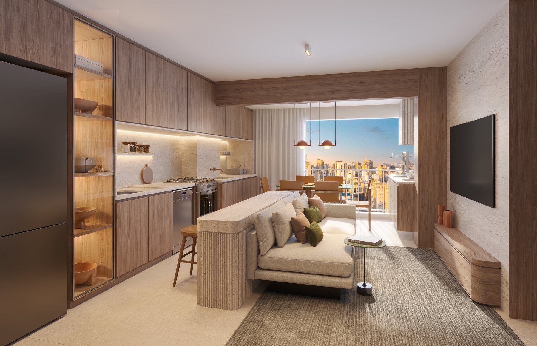 Cozinha integrada ao living com vista